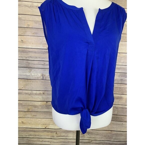 American Eagle Womens Small Tie Front Blouse Blue Popover Style Sleeveless - Picture 3 of 8